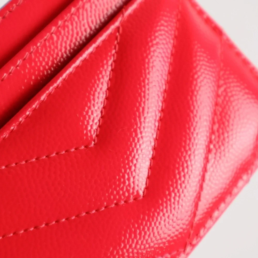 Saint Laurent Card Holder Cassandre Monogram Neon Pink Leather MSRP $380